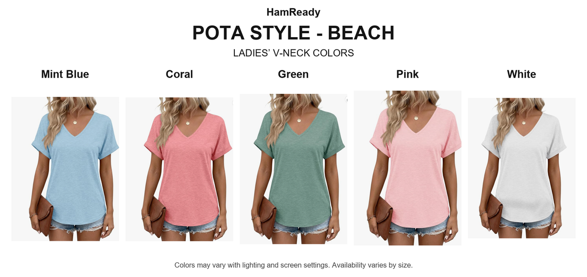 POTA Style – Beach Embroidered V-Neck T-Shirt