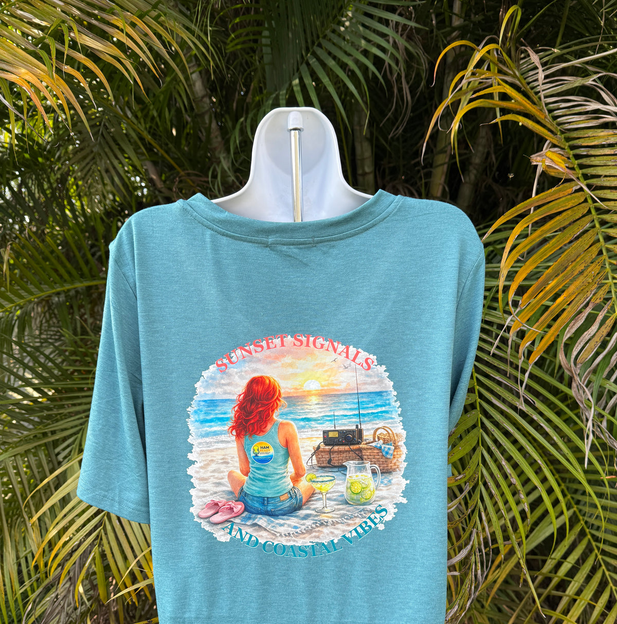 Sunset Signals & Coastal Vibes Women's Coastal Ham Radio Shirt