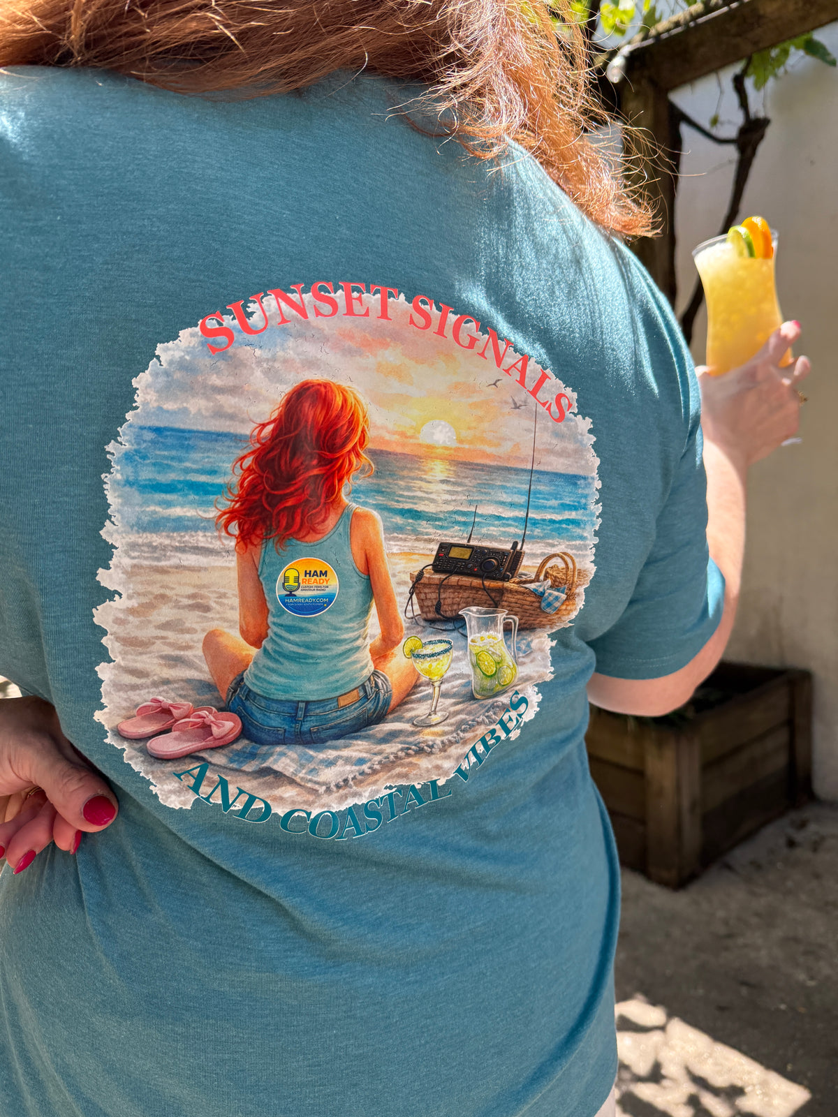 Sunset Signals & Coastal Vibes Women's Coastal Ham Radio Shirt