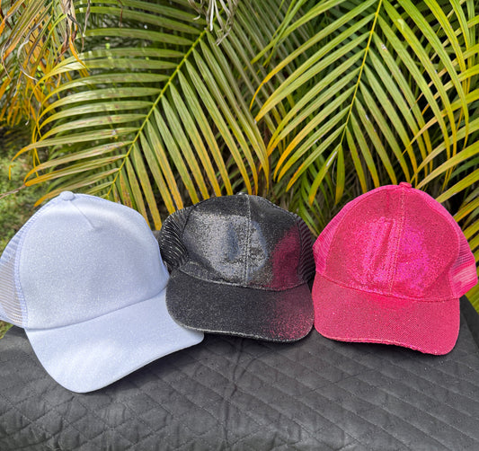 Custom Embroidered Ladies Glitter Mesh Trucker Hat for the Ham Radio YL's and XYL's