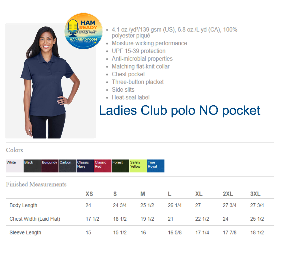 GCARA Embroidered Club Ladies Polo Gold Coast Amateur Radio