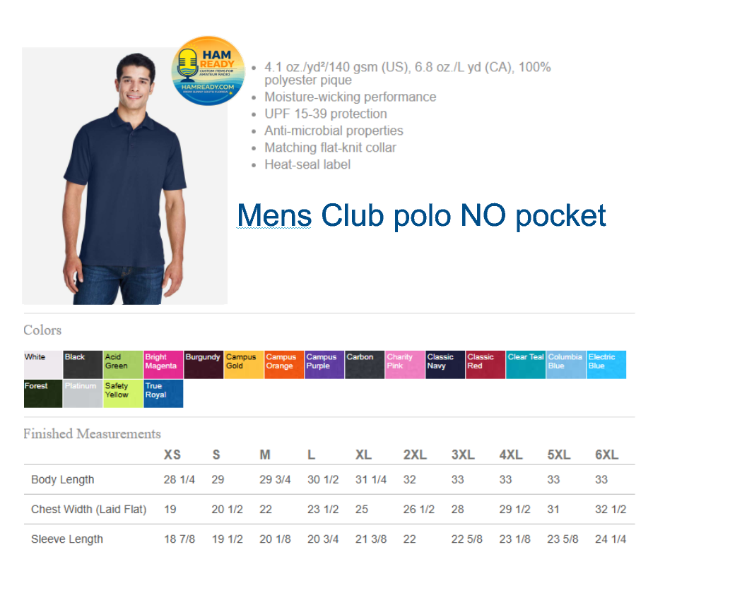 GCARA Embroidered Club Mens Polo Gold Coast Amateur Radio