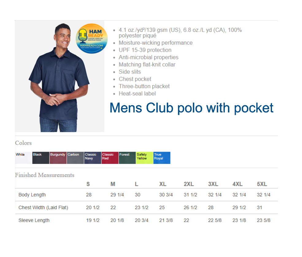 GCARA Embroidered Club Mens Polo Gold Coast Amateur Radio